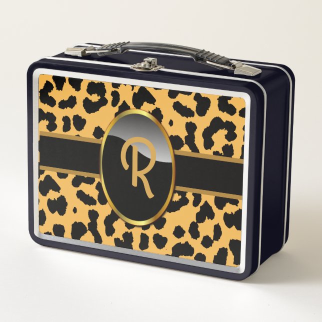 Lunch Box Impression léopard à monogramme personnalisé (Devant)