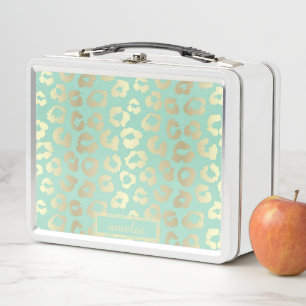 Lunch Box Imprimé léopard doré vert menthe féminin personnal