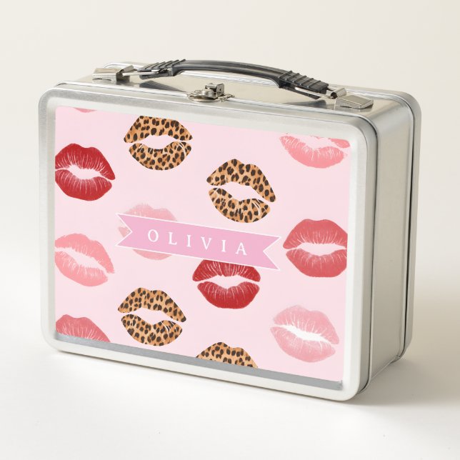 Lunch Box Imprimé léopard rose chic personnalisé pour les lè (Devant)