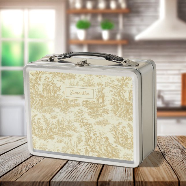 Lunch Box imprimé vintage jaune toile de jouy (Créateur téléchargé)