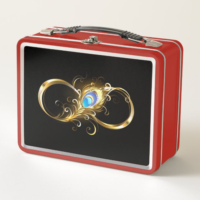 Lunch Box Infinité avec plume de paon doré (Devant)