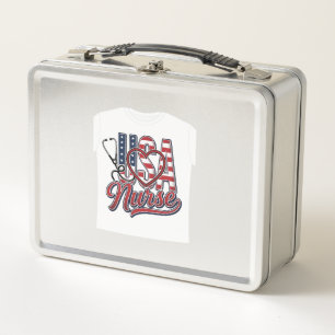 Lunch Box Infirmière Patriotique USA Cœur Stethoscope Chemis