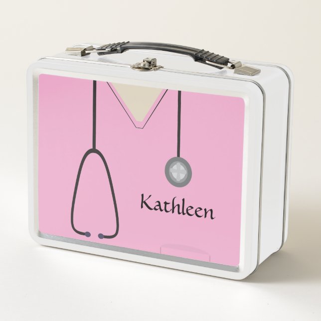 Lunch Box Infirmière personnalisée Médicale Scrubs rose (Devant)