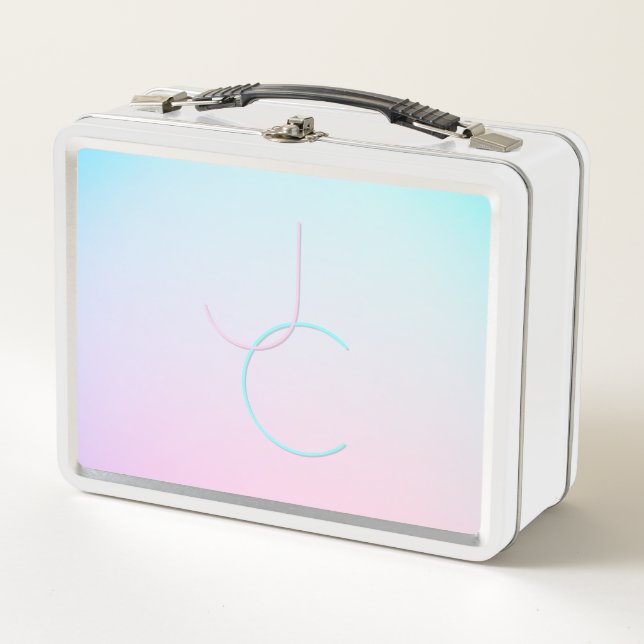 Lunch Box Initiales 2 superposées modernes | Turquoise Rose (Devant)