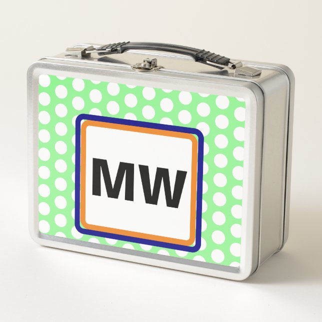 Lunch Box Initiales de monogramme orange vert pois (Devant)