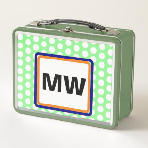 Lunch Box Initiales de monogramme Pointe vert orange