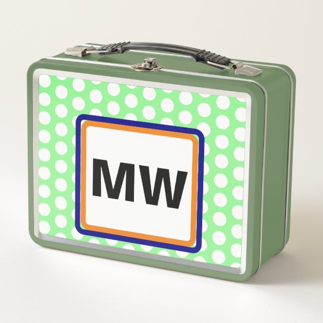 Lunch Box Initiales de monogramme Pointe vert orange (Devant)