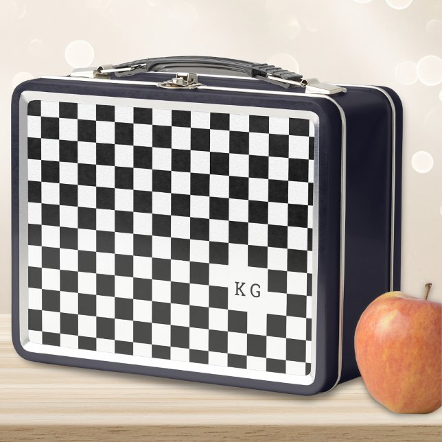 Lunch Box Initiales du Motif de chèques en noir et blanc (Créateur téléchargé)