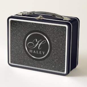 Lunch Box Initiales Monogrammées Paillettes Luxe Noir