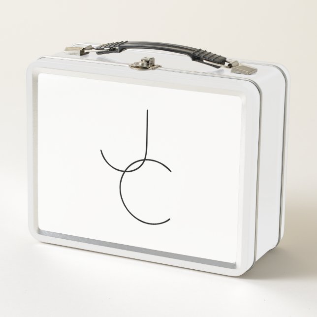 Lunch Box Initiales superposées Modern 2 | Noir sur Blanc (Devant)