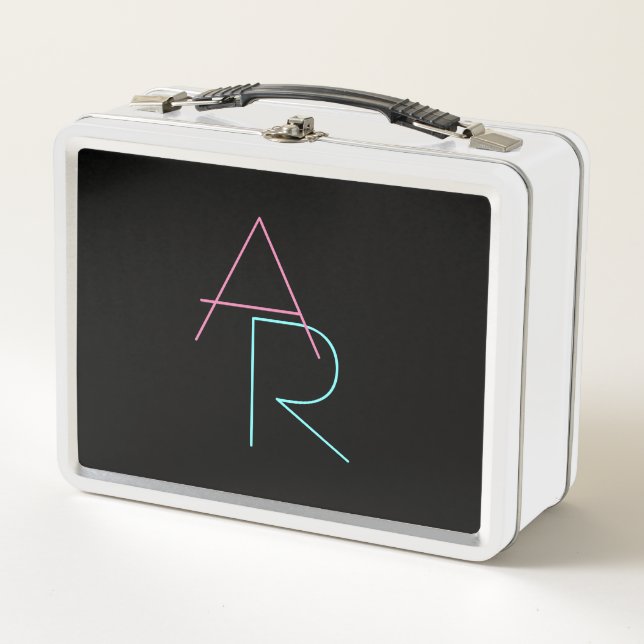 Lunch Box Initiales superposées modernes | Rose Turquoise No (Devant)