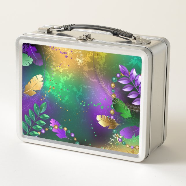 Lunch Box Iridescente mardi gras arrière - plan avec perles (Devant)