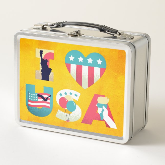 Lunch Box J'ADORE le design de drapeau américain (Devant)