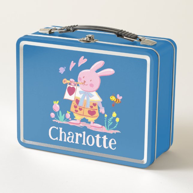 Lunch Box Jardin Fantaisiste Rose pour Enfants Lapin (Devant)