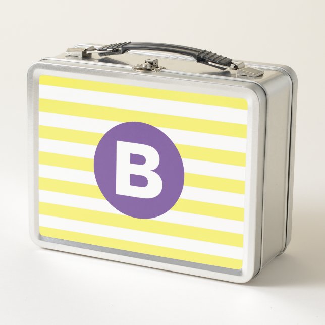 Lunch Box Jaune Ensoleillé Rayé Monogramme Violet (Devant)