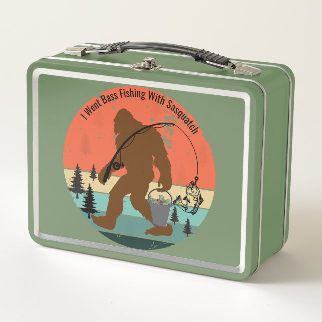 Lunch Box Je Suis Allé Basse Pêche Avec Sasquatch - Retro (Devant)