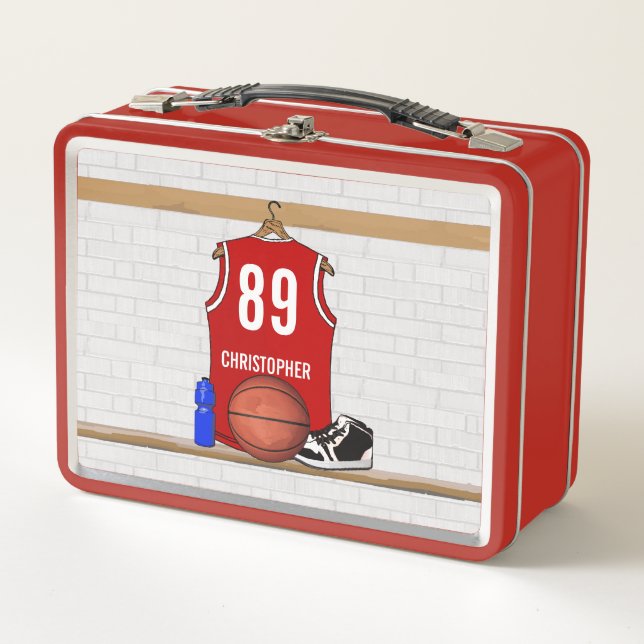 Lunch Box Jersey de basket-ball rouge et blanc personnalisé (Devant)