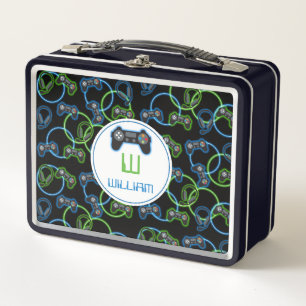 Lunch Box Jeu vidéo Neon Blue & Green Motif Monogramme