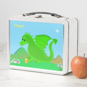 Lunch Box Joli bébé dragon vert heureux, fleurs et étoile