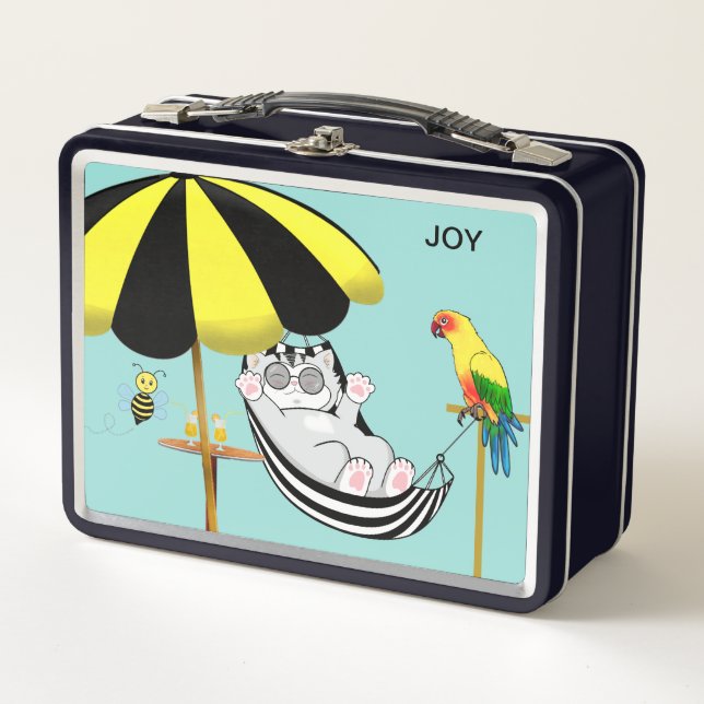 Lunch Box Joli chat Kitty. Abeille et perroquet (Devant)