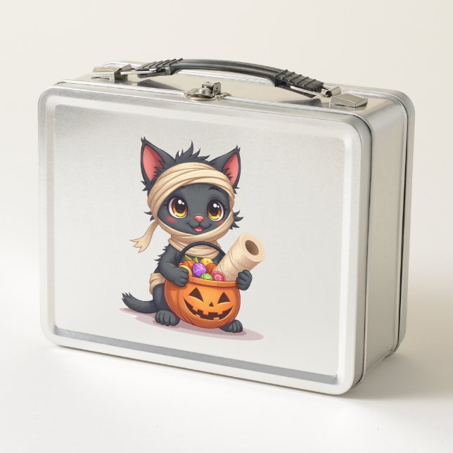 Lunch Box Joli chat noir d'Halloween Citrouille Friandise ou (Devant)