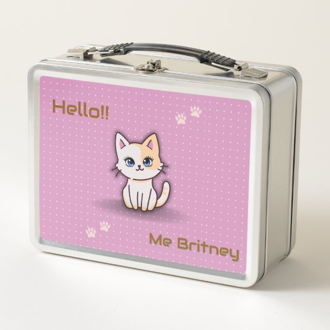 Lunch Box Joli Chat Rose Kitty Nom Personnalisé (Devant)