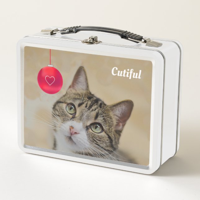 Lunch Box Joli chat tabby et boule rouge (Devant)