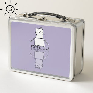 Lunch Box Joli Chat Violet Doodle Nom Personnalisé