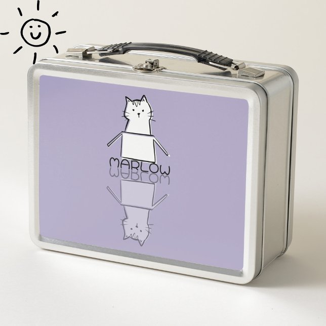 Lunch Box Joli Chat Violet Doodle Nom Personnalisé  (Créateur téléchargé)