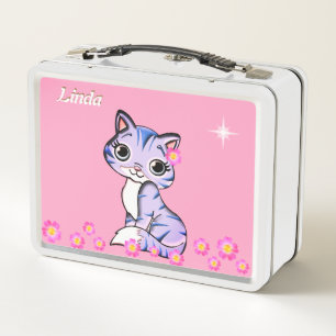 Lunch Box Joli chaton chéri, fleurs et étoile rose