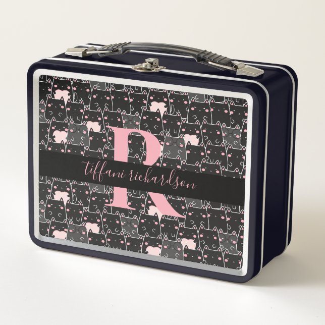 Lunch Box Joli Chats Kitty Rose Noir Monogramme (Devant)