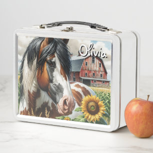 Lunch Box Joli cheval tacheté et grange rustique