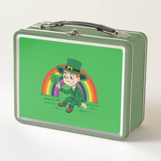 Lunch Box Joli dessin animé leprechaun avec shamrock et arc- (Devant)