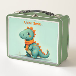 Lunch Box Joli dinosaure portant une écharpe orange