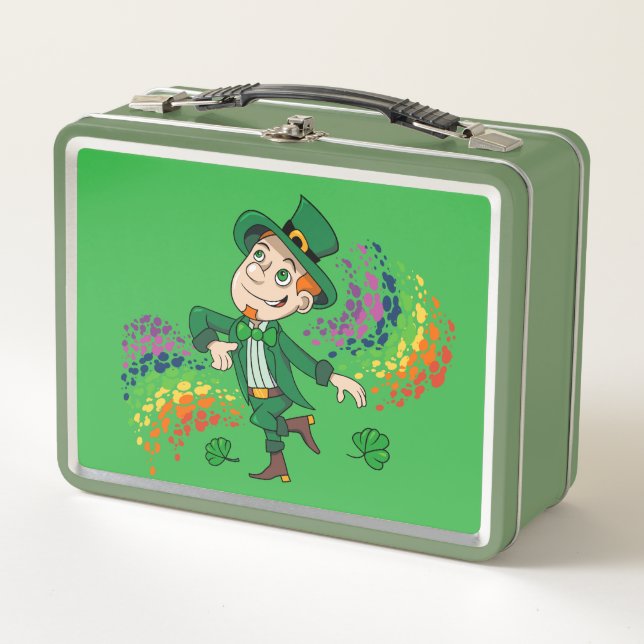 Lunch Box Joli et souriant dancing leprechaun, un arc-en-cie (Devant)