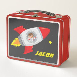 Lunch Box Joli Garçon Astronaute Dans La Fusée Spatiale Nom