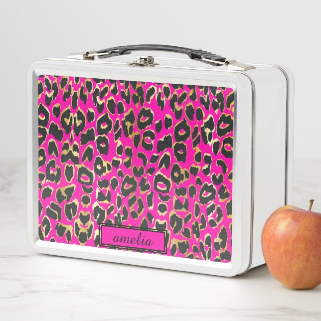 Lunch Box Joli Imprimé Léopard Rose Chaud Noir Or Féminin (En situation)