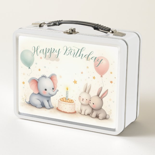 Lunch Box Joli message d'anniversaire avec des amis animaux (Devant)