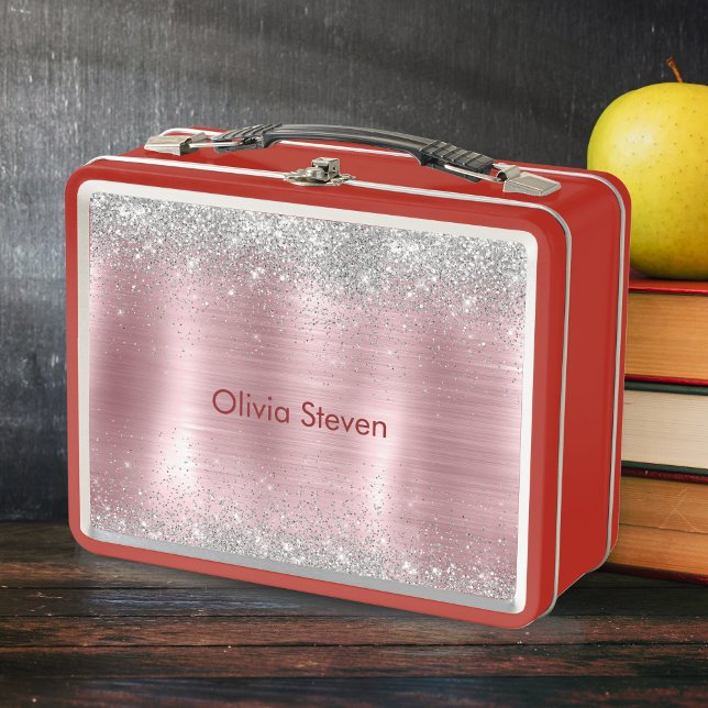 Lunch Box Joli monogramme argenté faux paillettes blush (Créateur téléchargé)