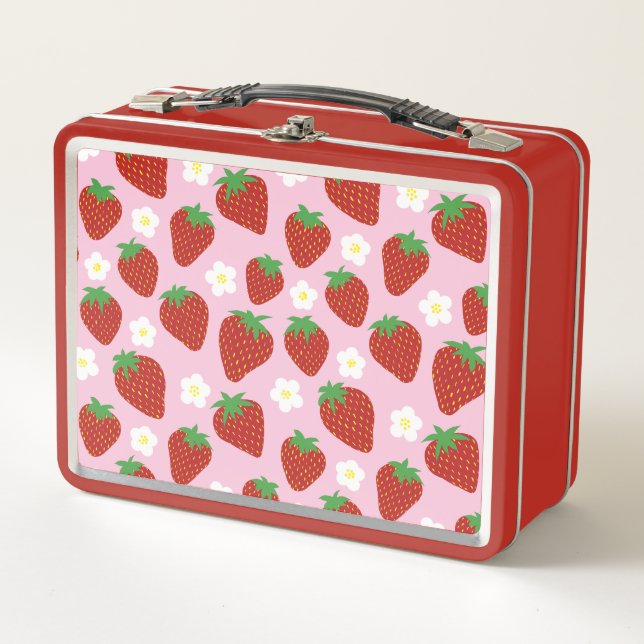 Lunch Box Joli motif de fraise sur fond rose (Devant)