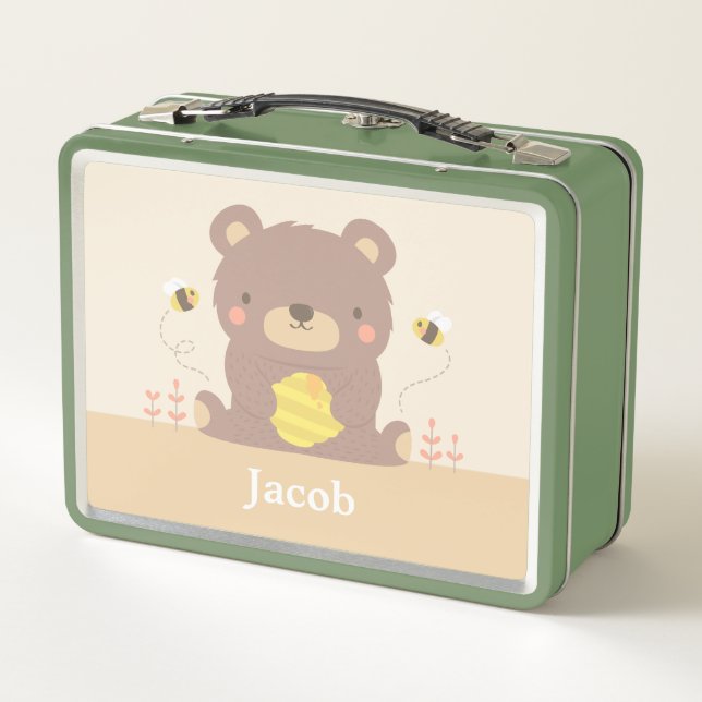 Lunch Box Joli Ours Et Abeilles En Bois Personnalisé (Dos)