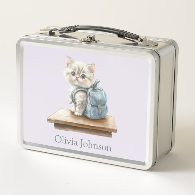 Lunch Box Joli petit chat avec sac à dos personnalisé (Devant)