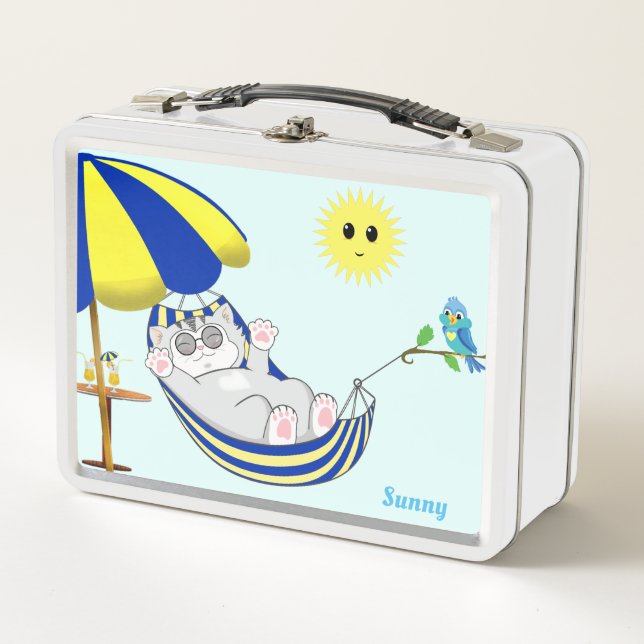 Lunch Box Joli petit chat mignon heureux, soleil et petit oi (Devant)