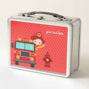 Lunch Box Joli pompier * Choisissez votre couleur arrière - 