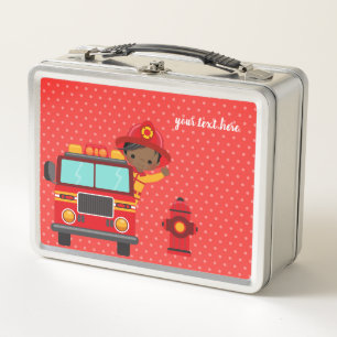 Lunch Box Joli pompier * Choisissez votre couleur arrière - 