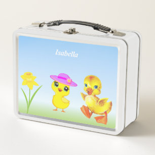 Lunch Box Joli poussin et caneton sur fond bleu clair