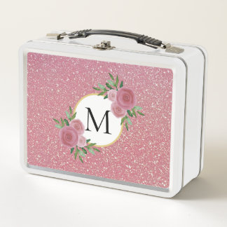 Lunch Box Joli Rose or étincelle rose floral Monogramme