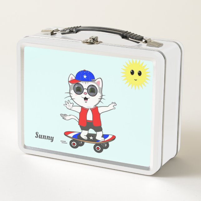 Lunch Box Joli Skateur Heureux Kitty Chat et Soleil (Devant)