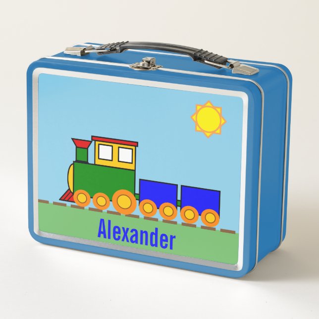 Lunch Box Joli Train sur les Rails Jour Ensoleillé & Nom du  (Devant)