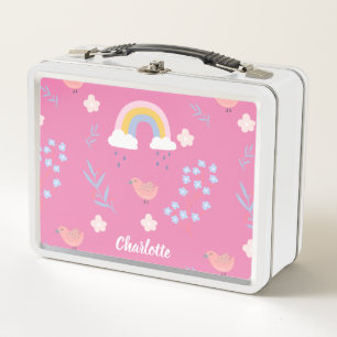 Lunch Box Jolie école rose arc-en-ciel d'oiseaux